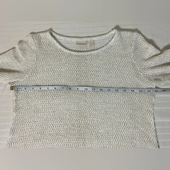 Chico's white gold long sleeve open knit sweater Sz 1 Medium - Picture 15 of 16